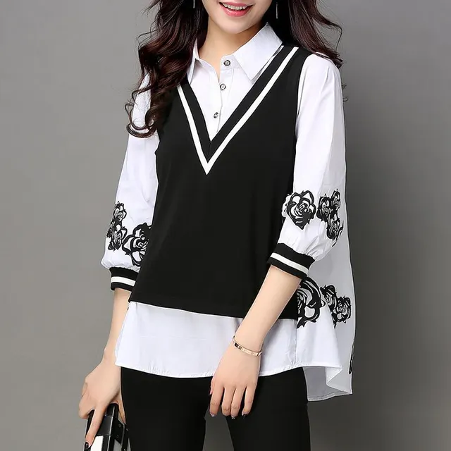 Women's Three quarter Sleeve Fake Two piece Bottoming Shirt - Shop at LoveMi