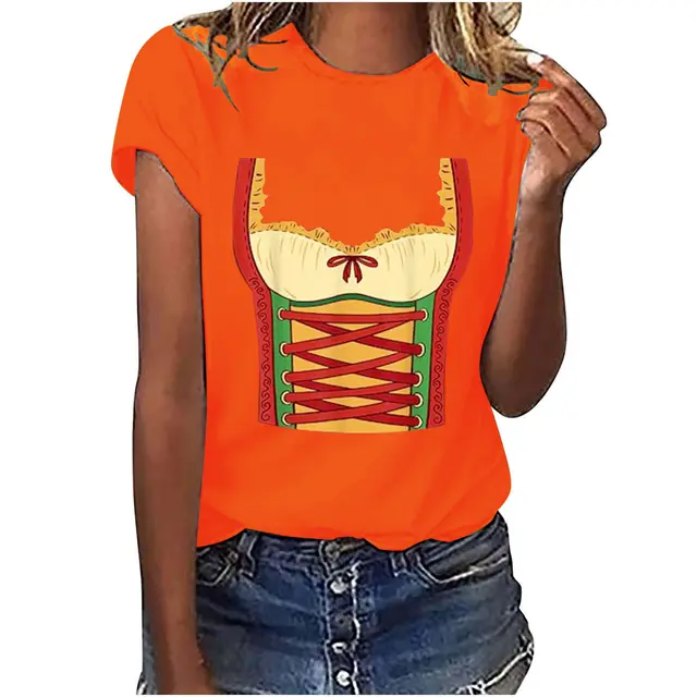 Simple Printed European And American T shirt Short Sleeve Orange - Shop at LoveMi