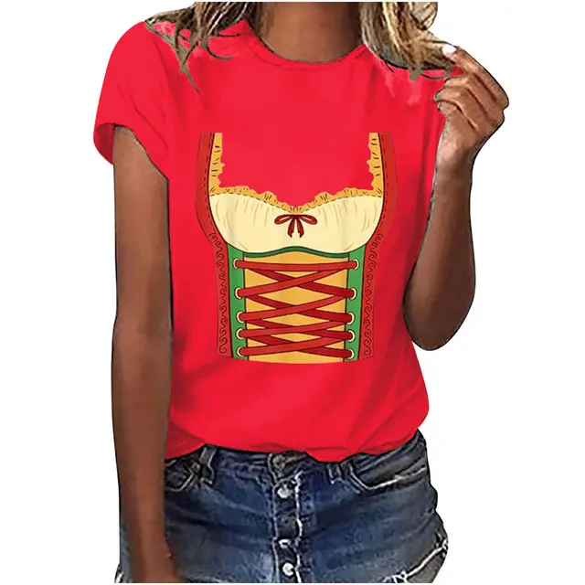 Simple Printed European And American T shirt Short Sleeve Red - Shop at LoveMi