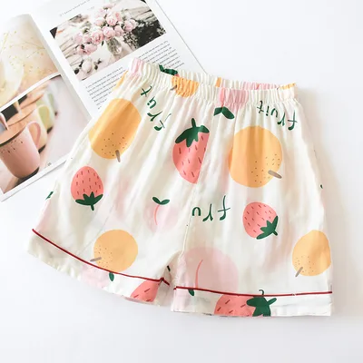 Women's Summer Thin Cropped Loose And Sweet Home Pants Strawberries With Gauze L - Shop at LoveMi