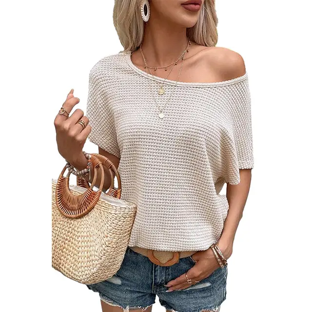 Summer Backless Female Casual Loose fitting T shirt Apricot Yellow - Shop at LoveMi