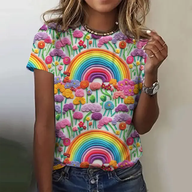 Floral Print Women's T shirt Short Sleeve Casual Round Neck T shirt Summer Ladies 3E5Zjfb - Shop at LoveMi