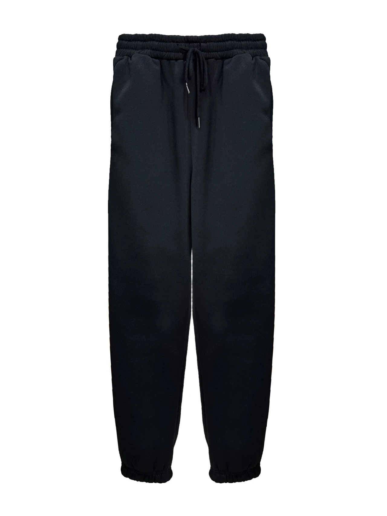 Solid Color With Fur Sweatpants Casual Sports Jogging High Waist Loose Tappered Home Casual Pants - Black Plus Velvet
