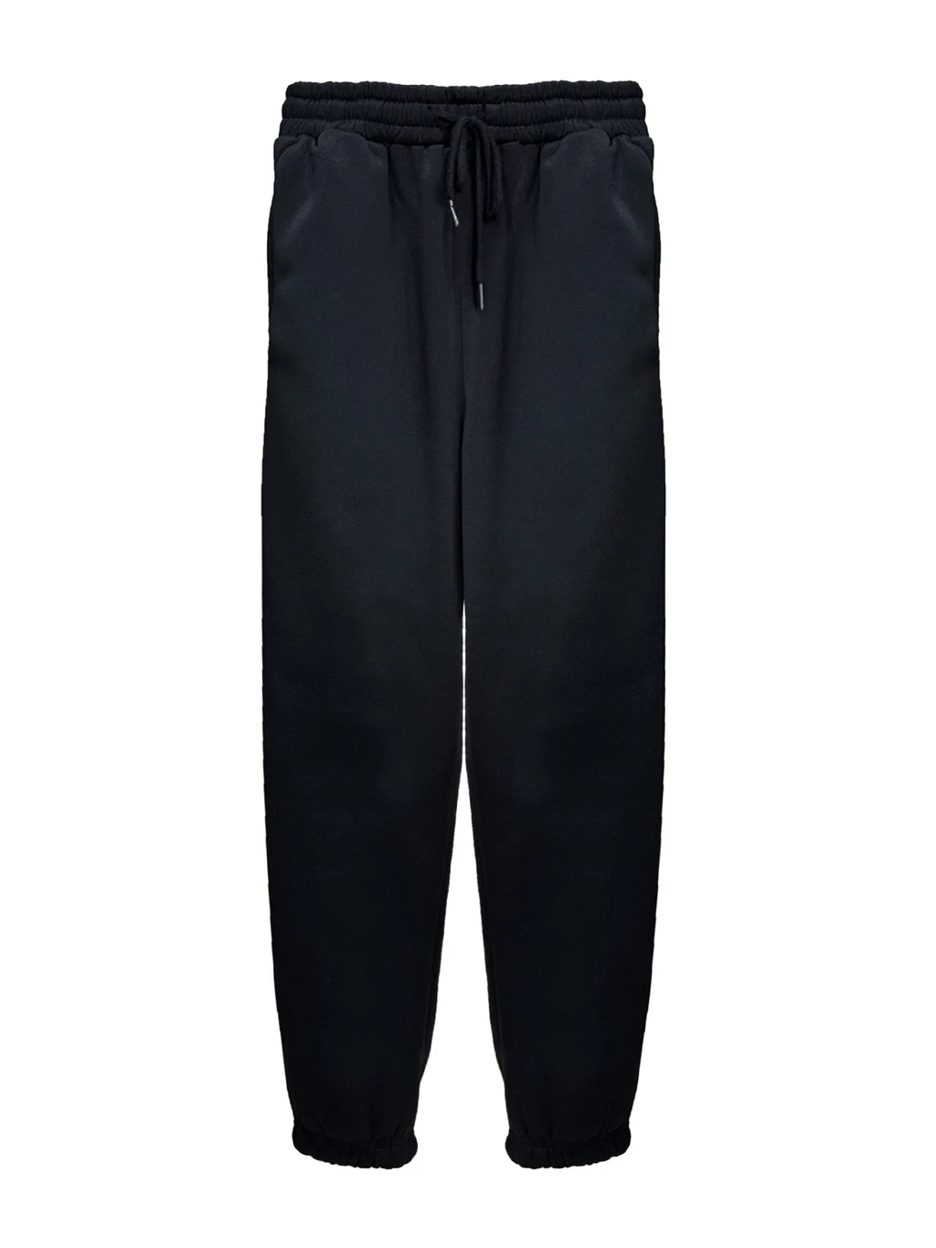 Solid Color With Fur Sweatpants Casual Sports Jogging High Waist Loose Tappered Home Casual Pants - Black Plus Velvet