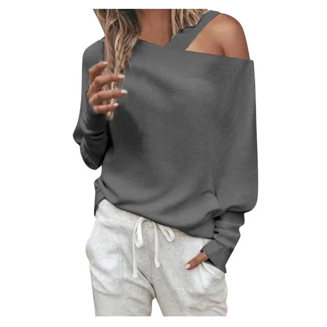 Off shoulder Raglan Top T shirt Women's Clothing Gray - Shop at LoveMi
