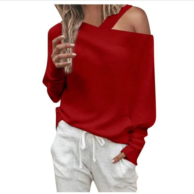 Off shoulder Raglan Top T shirt Women's Clothing Red - Shop at LoveMi