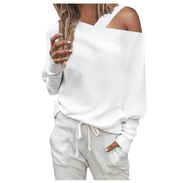 Off shoulder Raglan Top T shirt Women's Clothing White - Shop at LoveMi