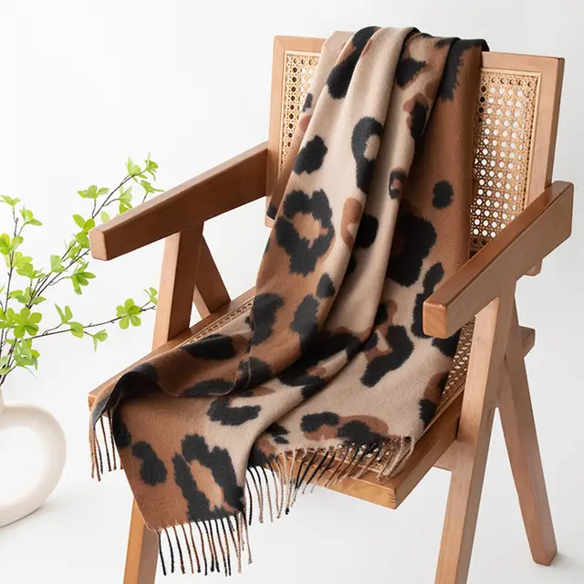 Leopard Print Women Scarf Artificial Cashmere Elegant High Sense Shawl Brown Stripes - Shop at LoveMi