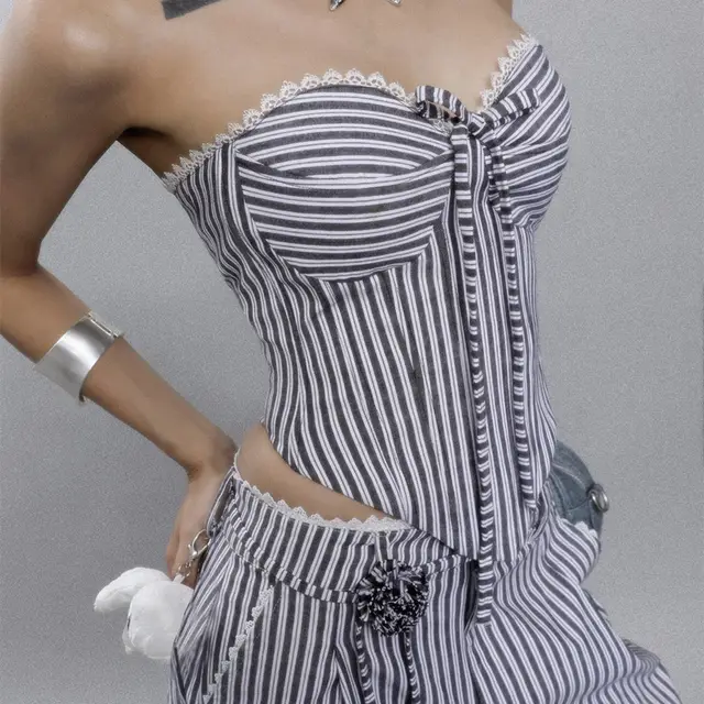 Irregular Love Chest wrapped Vest For Women Loose Casual Trousers Striped Suit Black Top - Shop at LoveMi