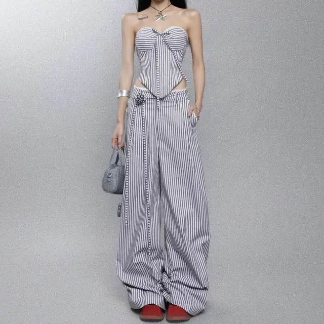 Irregular Love Chest wrapped Vest For Women Loose Casual Trousers Striped Suit Black Trousers - Shop at LoveMi