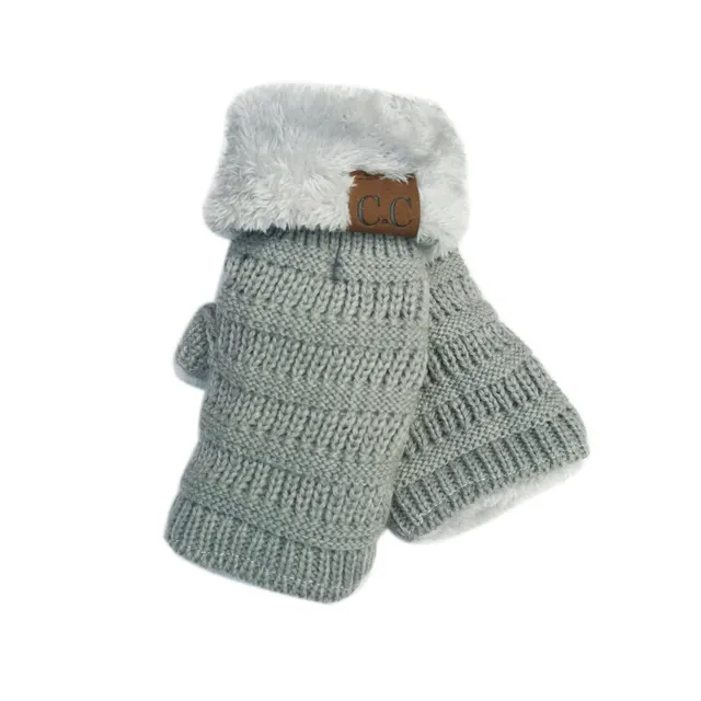 European And American Wool Knitted Turn over Labeling Touch Screen Gloves Fleece Lining & Light Gray - Shop at LoveMi