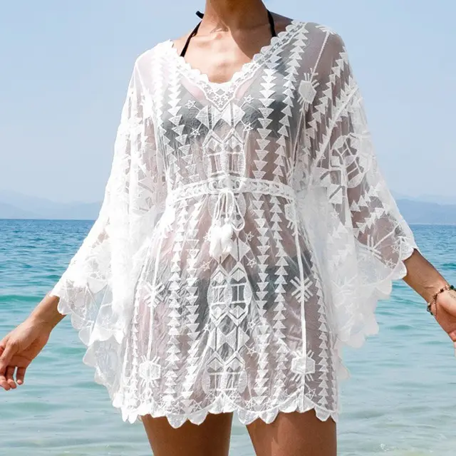 Lace Blouse Seaside Holiday Loose Sunscreen Clothes White - Shop at LoveMi
