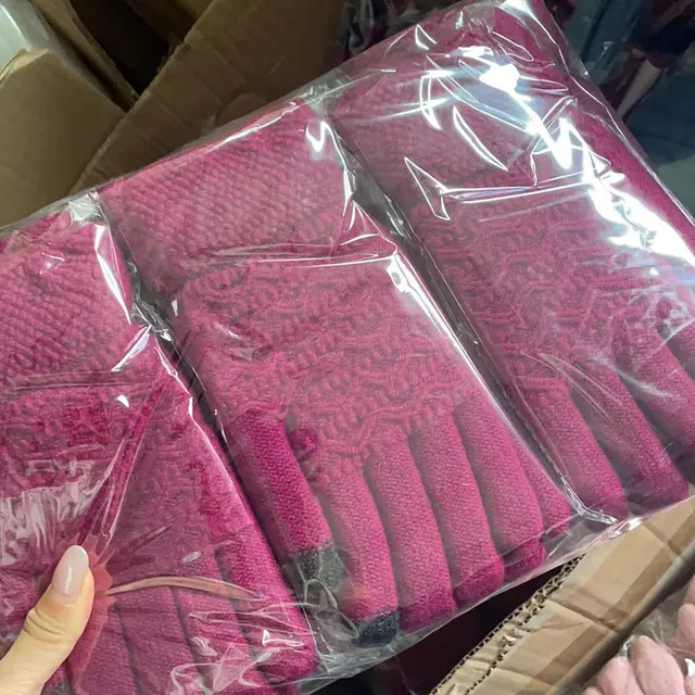 Women's Wave Patterned Double layer Velvet Thickened Knitted Gloves Medium Rose Red - Shop at LoveMi