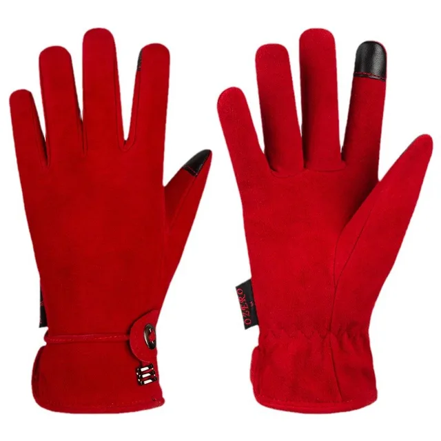 Genuine Leather Gloves Autumn winter Warm And Thickening Non slip Touch Screen Fashion Red - Shop at LoveMi