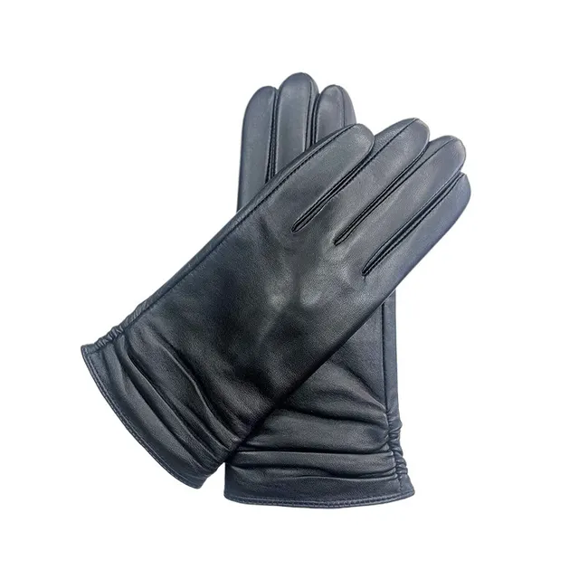 Ladies Color Touch Screen Sheepskin Leather Gloves Winter Outdoors Warm With Velvet Black - Shop at LoveMi