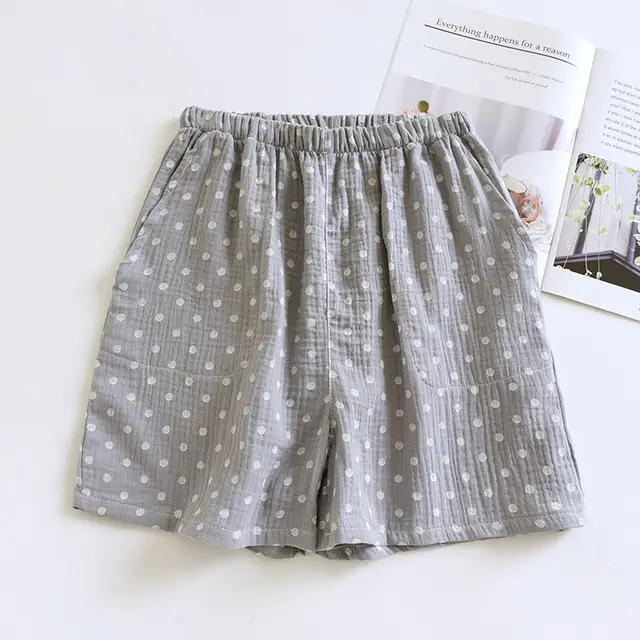Gauze Three Part Loose Double Layered Home Beach Pants Light Gray Dots - Shop at LoveMi