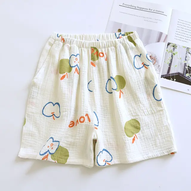 Gauze Three Part Loose Double Layered Home Beach Pants White Green Apple - Shop at LoveMi