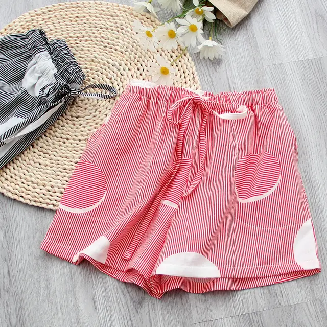 Women's Summer Thin Cropped Casual Home Pants Red Pinstripe - Shop at LoveMi