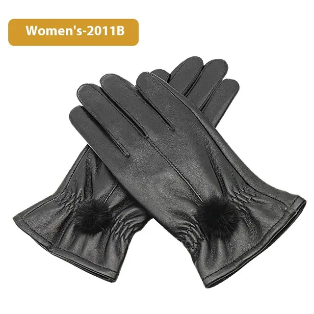 Autumn And Winter Women's Leather Gloves Fleece lined Thick Windproof Warm Touch Screen Sheepskin Black 2011B - Shop at LoveMi