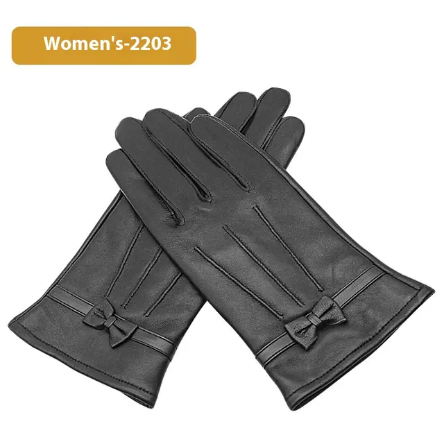 Autumn And Winter Women's Leather Gloves Fleece lined Thick Windproof Warm Touch Screen Sheepskin Black2203 - Shop at LoveMi
