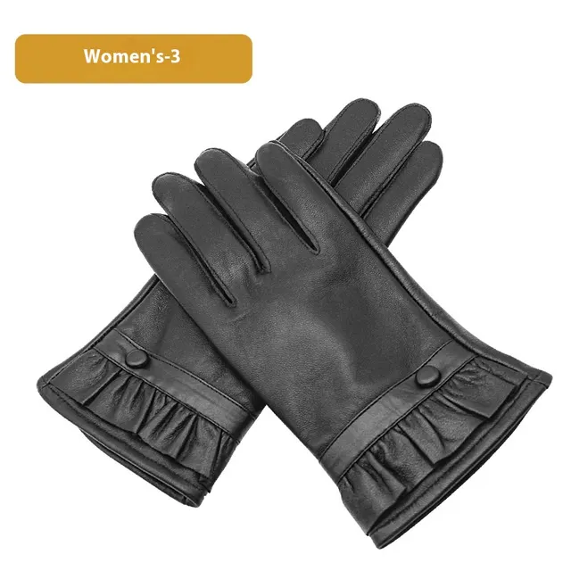 Autumn And Winter Women's Leather Gloves Fleece lined Thick Windproof Warm Touch Screen Sheepskin Black3 - Shop at LoveMi