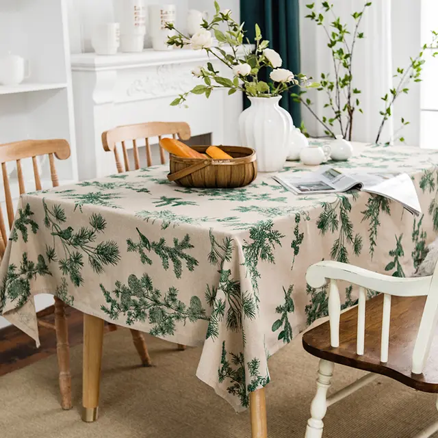 French Pastoral Style Tablecloth Mild Luxury Retro American Flower And Bird Cotton Linen Table Cloth Tea Green - Shop at LoveMi