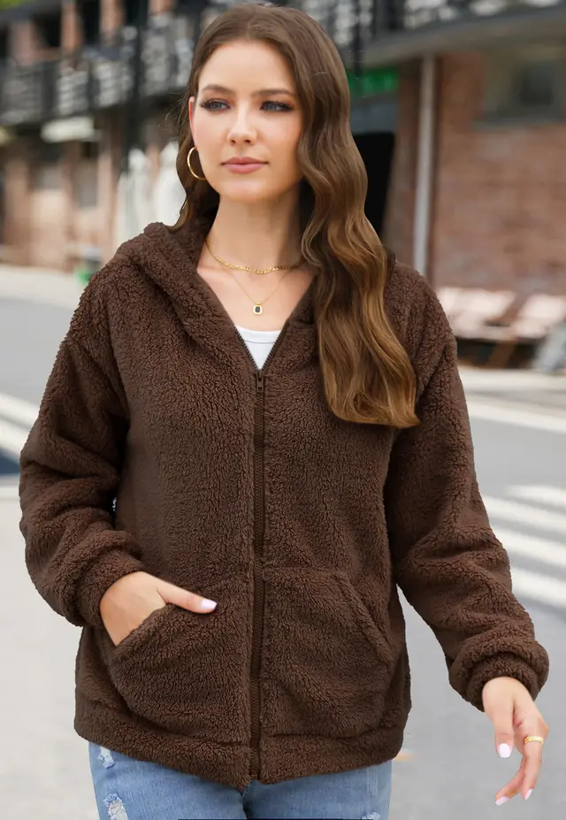 European And American Loose Casual Thickening Hooded Plush Coat Dark Brown - Shop at LoveMi