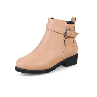 Martin Round Toe Short Low Heel Female Boots Apricot - Shop at LoveMi