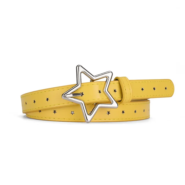 Children's Five pointed Star Alloy Buckle Women's Belt Full Hole Dress Jeans Belt Female Yellow - Shop at LoveMi