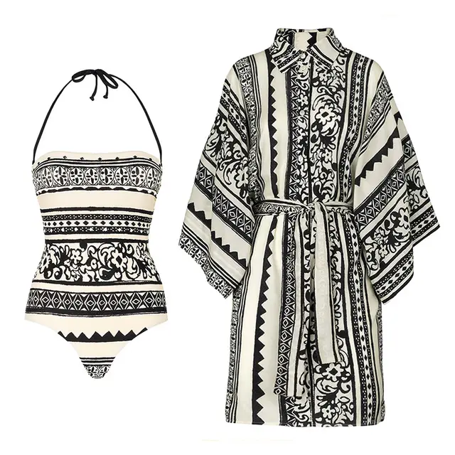 Ethnic Style Halter One piece Swimsuit Women's Long sleeved Blouse Suit Suit - Shop at LoveMi