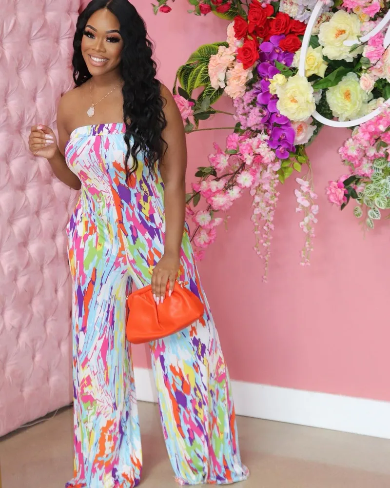 Loose Casual Fashion Printed Tube Top Jumpsuit Purple - Shop at LoveMi