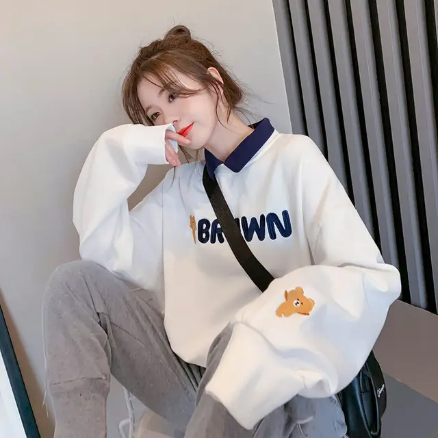 Design Sense Niche Loose Early Autumn Coat Top White Khaki Bear - Shop at LoveMi