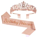 Birthday Party Crown Shoulder Strap Girl Princess Strap Suit - Rose Gold Crown Shoulder Strap