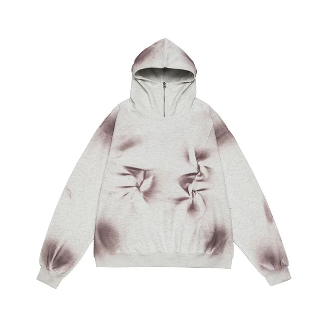 Spray Painting Tie dyed Turtleneck Hooded Sweater Men's Loose Casual Gray - Shop at LoveMi