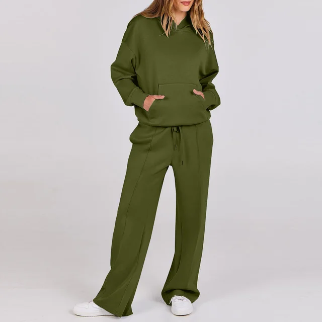 Women's Wear Long Sleeve Pocket Drawstring Suit Army Green - Shop at LoveMi