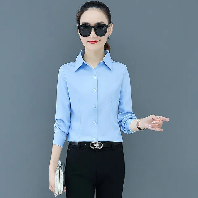 Women's Long Sleeve Slim Fit Slimming Business Shirt Sky Blue - Shop at LoveMi