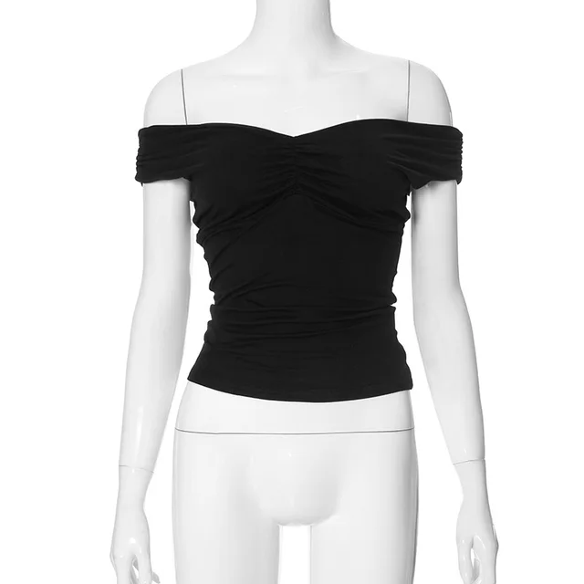 New Solid Color V neck Sleeveless Pleated Camisole T shirt Top Black - Shop at LoveMi