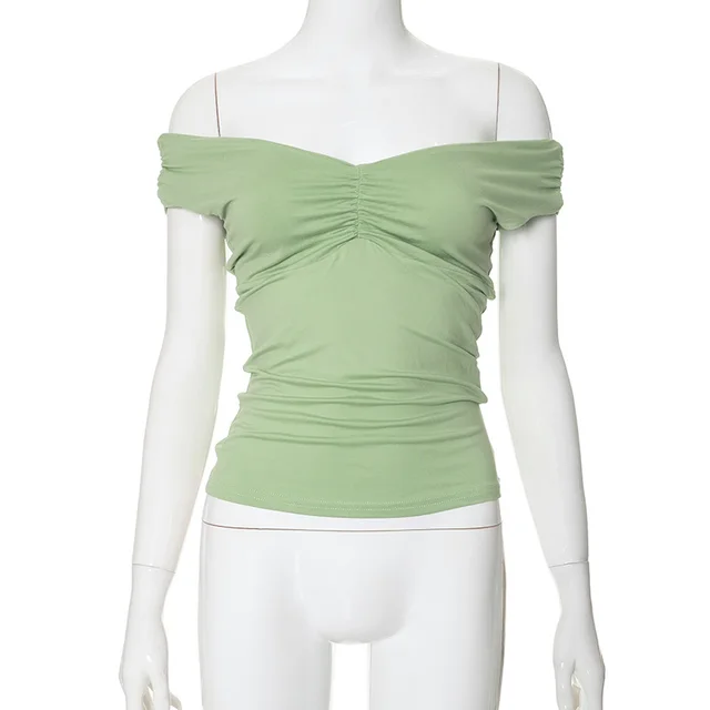 New Solid Color V neck Sleeveless Pleated Camisole T shirt Top Light Green - Shop at LoveMi