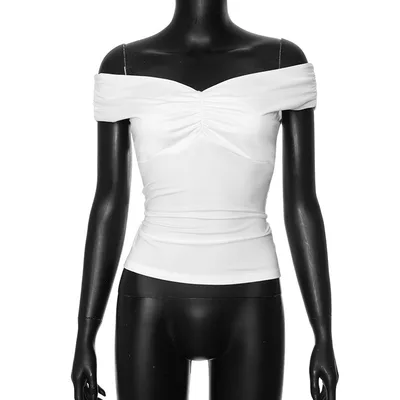 New Solid Color V neck Sleeveless Pleated Camisole T shirt Top White - Shop at LoveMi