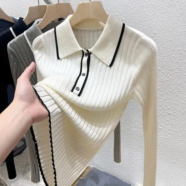 Classic Style Autumn Knitted Bottoming Shirt Slim Fit Sweater X1010 Apricot - Shop at LoveMi
