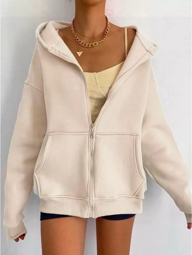 Women's Zipper Hooded Cardigan Coat Apricot - Shop at LoveMi