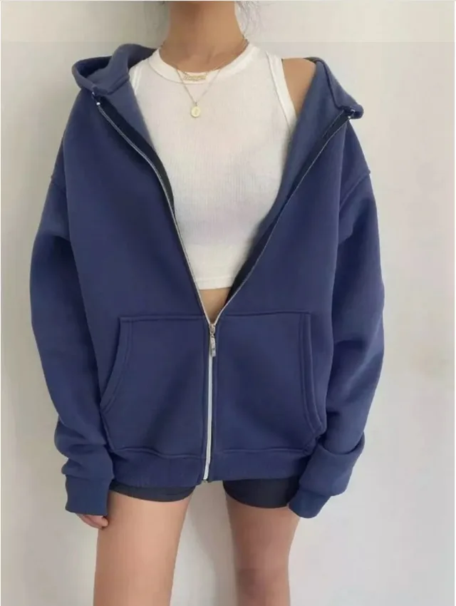 Women's Zipper Hooded Cardigan Coat Dark Blue - Shop at LoveMi