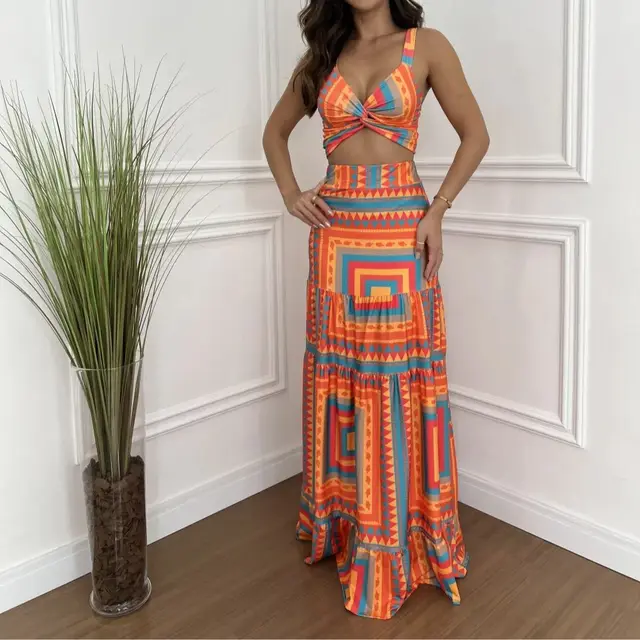 Casual Fashion Printed Color Dress Suit Orange - Shop at LoveMi