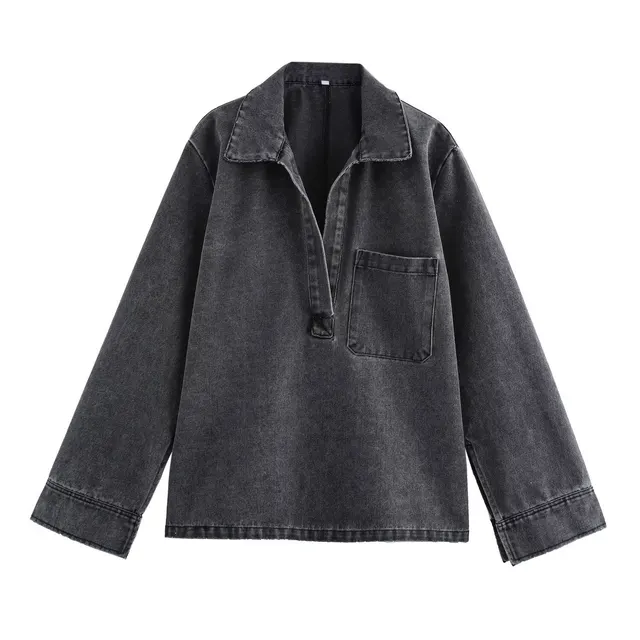 Women's Washed Blue Denim Top And Trousers Gray Coat - Shop at LoveMi