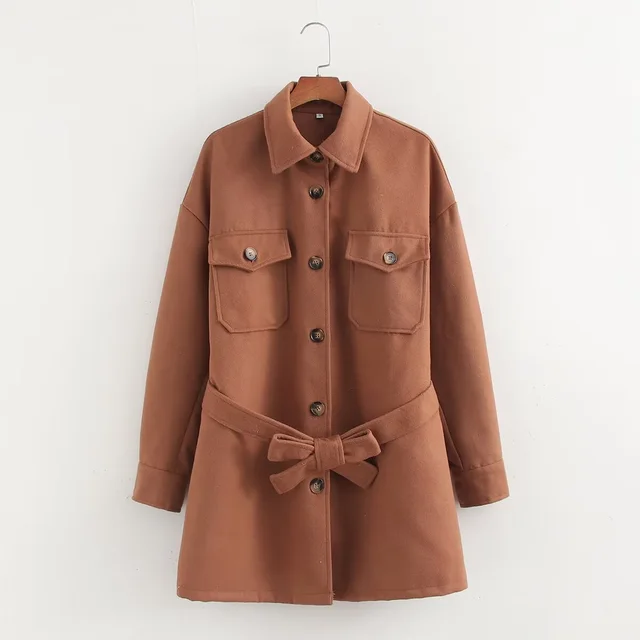 European And American Solid Color Shirt Belt Woolen Coat - Shop at LoveMi