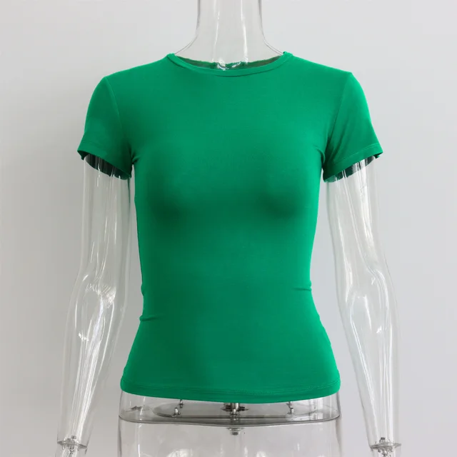 Basic Style Round Neck Short Sleeve Women's Tight Sexy Green - Shop at LoveMi