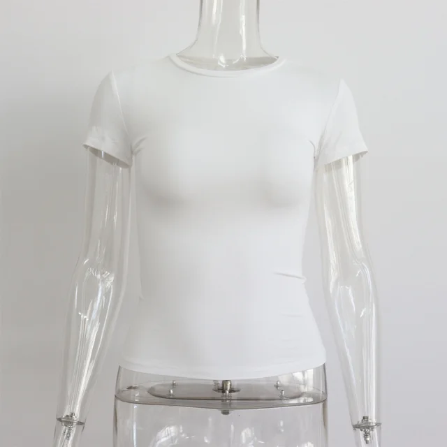 Basic Style Round Neck Short Sleeve Women's Tight Sexy White - Shop at LoveMi