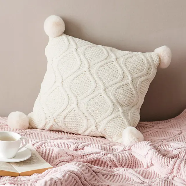 Nordic Ins Wind Ball Girl Pillow Knitted White - Shop at LoveMi