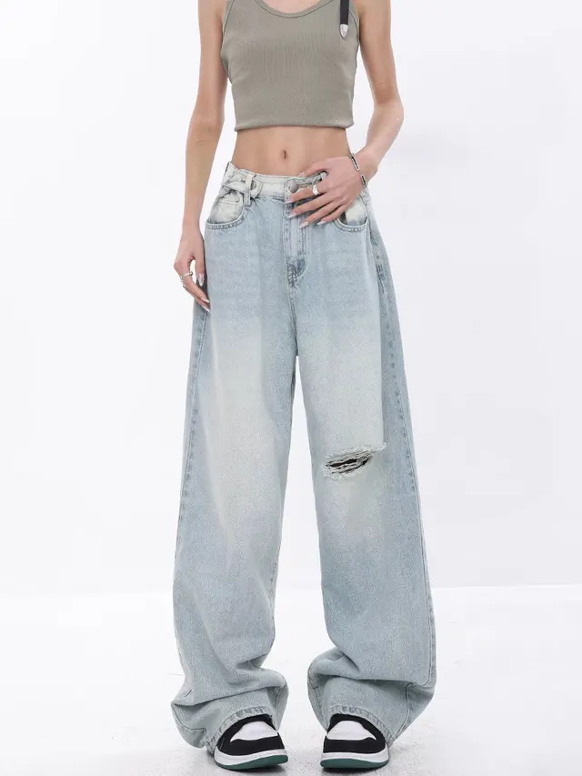 Women's Wide leg Jeans Loose High Waist Drooping 1340 Light Blue - Shop at LoveMi
