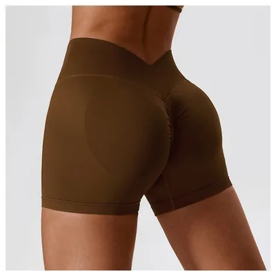 High Waist Yoga Short Belly Contracting Hip Raise Fitness Pants Brown - Shop at LoveMi